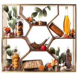 Rosh Hashanah Luxury Wood Hexagon Display Gift Basket