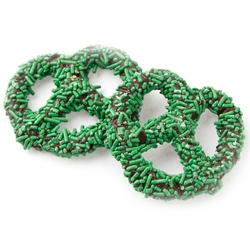 Chocolate Covered Pretzels with Green Sprinkles - 10CT Box