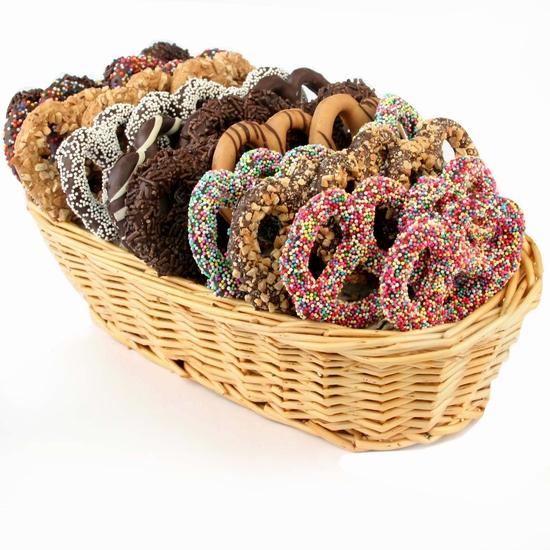 Elegant Chocolate Pretzel Gift Basket • Chocolate Pretzel