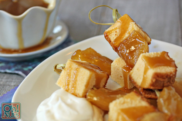 Honey Cake Skewers with Honey Caramel Sauce for Rosh Hashanah  - OhNuts.com 