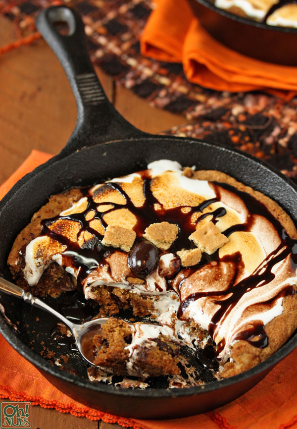 Giant Rocky Road S'mores Cookie Baked in a Skillet