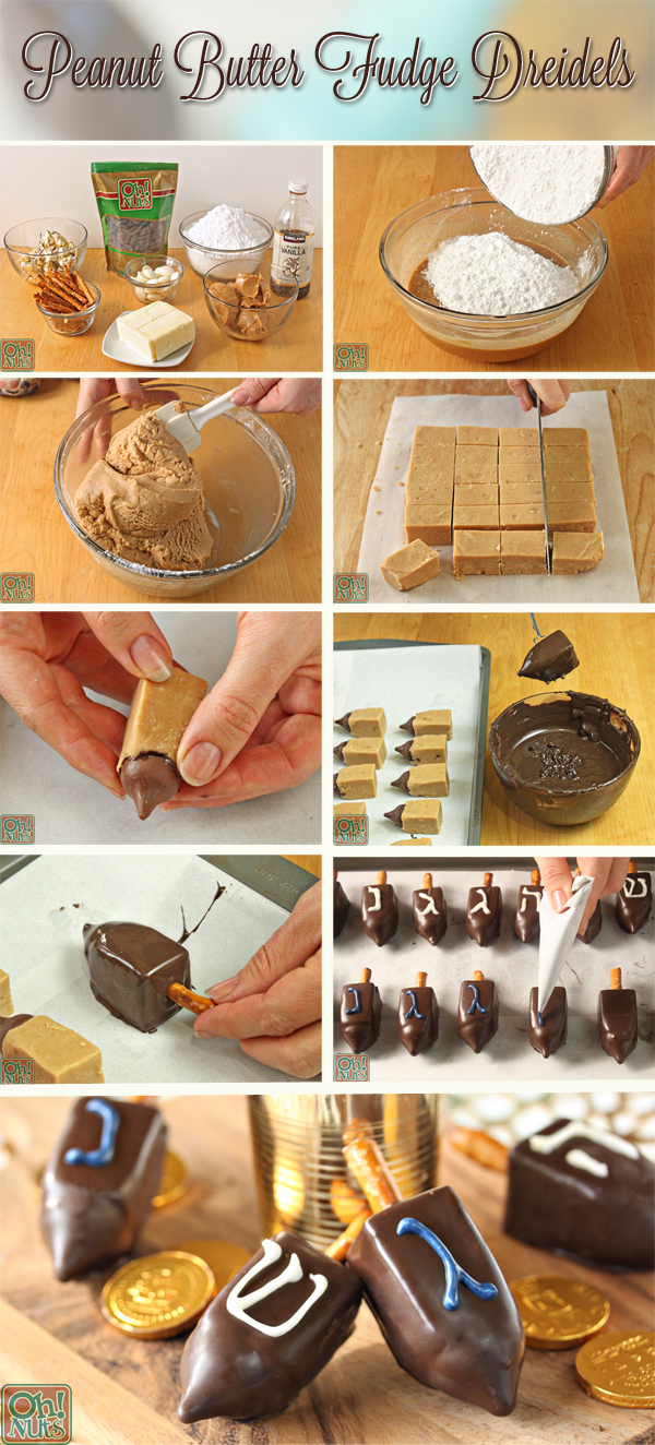 How to Make Peanut Butter Fudge Dreidels | From OhNuts.com
