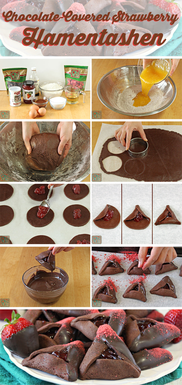 How to Make Chocolate-Covered Strawberry Hamentashen | From OhNuts.com