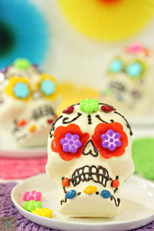 White Chocolate Skulls for Halloween or Dia de los Muertos | From OhNuts.com