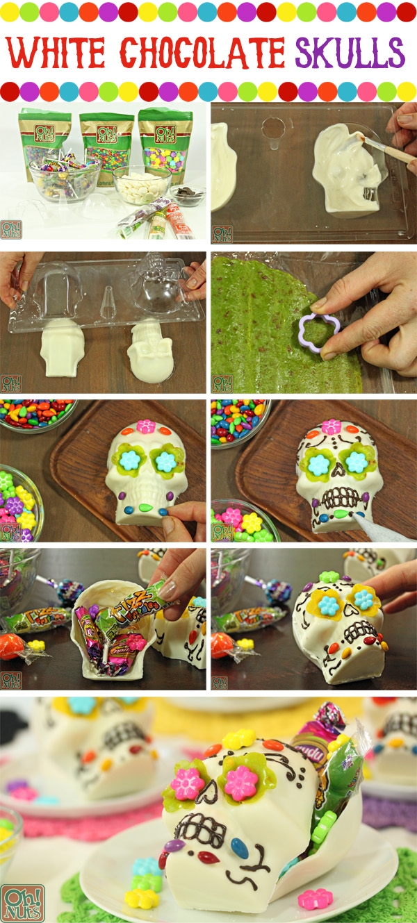 How to Make White Chocolate Skulls for Halloween or Dia de los Muertos | From OhNuts.com