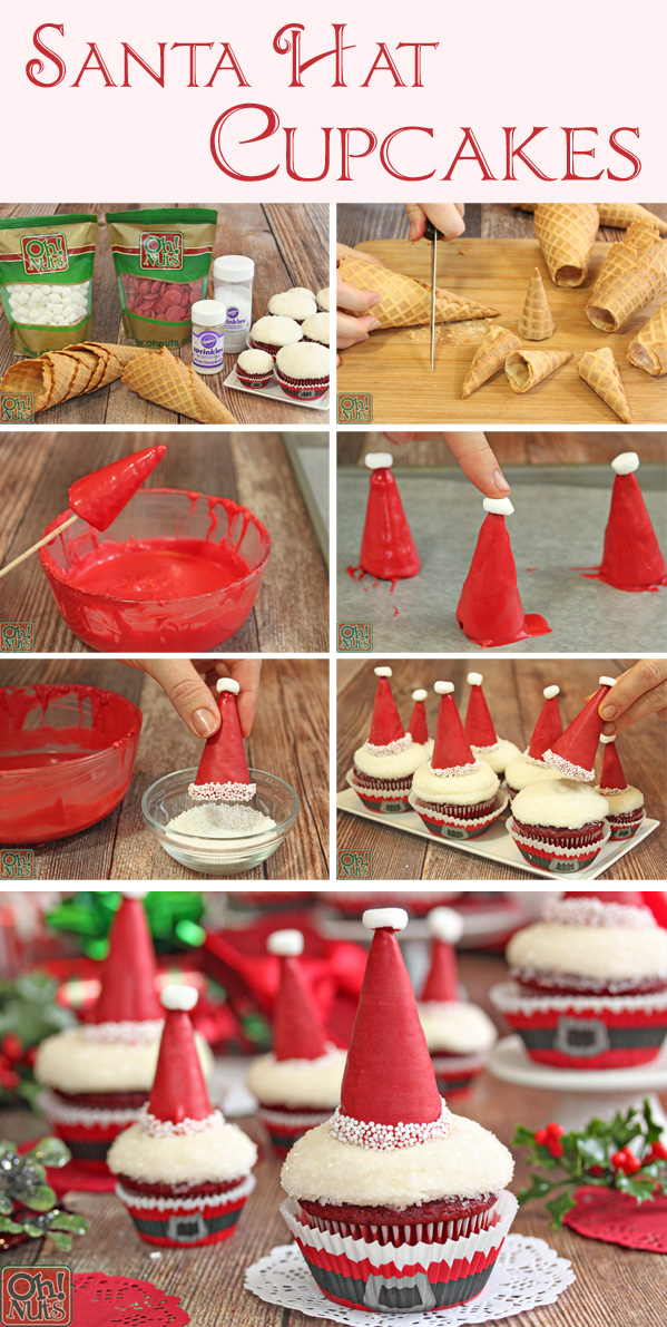 How to Make Santa Hat Cupcakes | From OhNuts.com