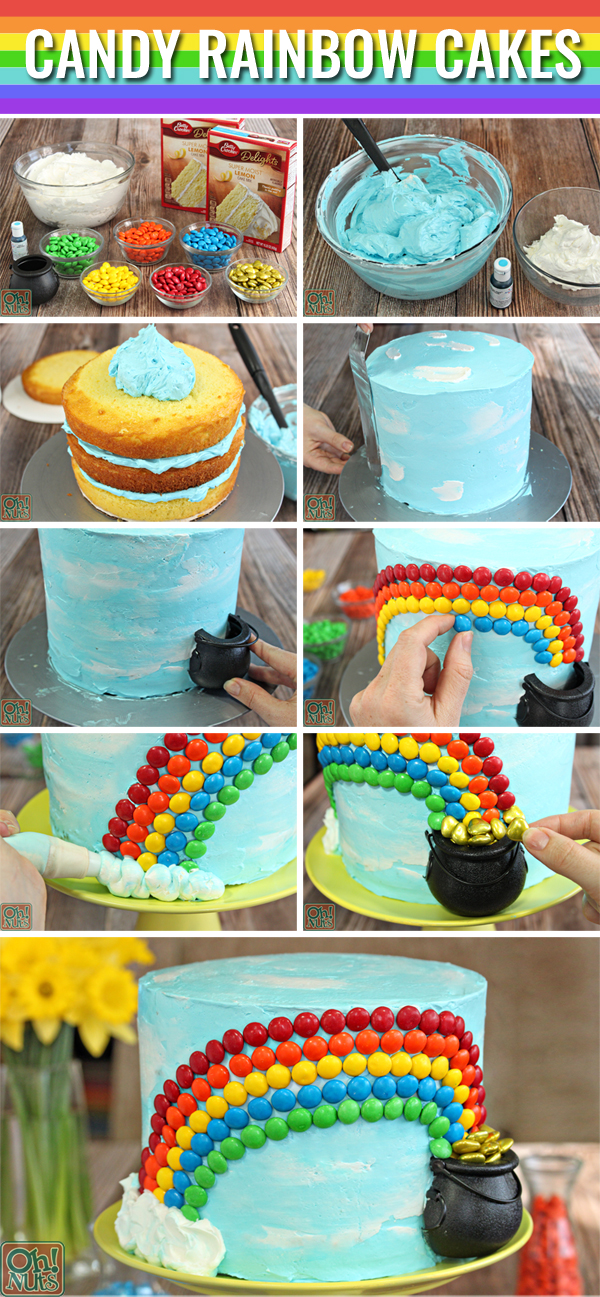 How to Make Candy Rainbow Cake | From OhNuts.com