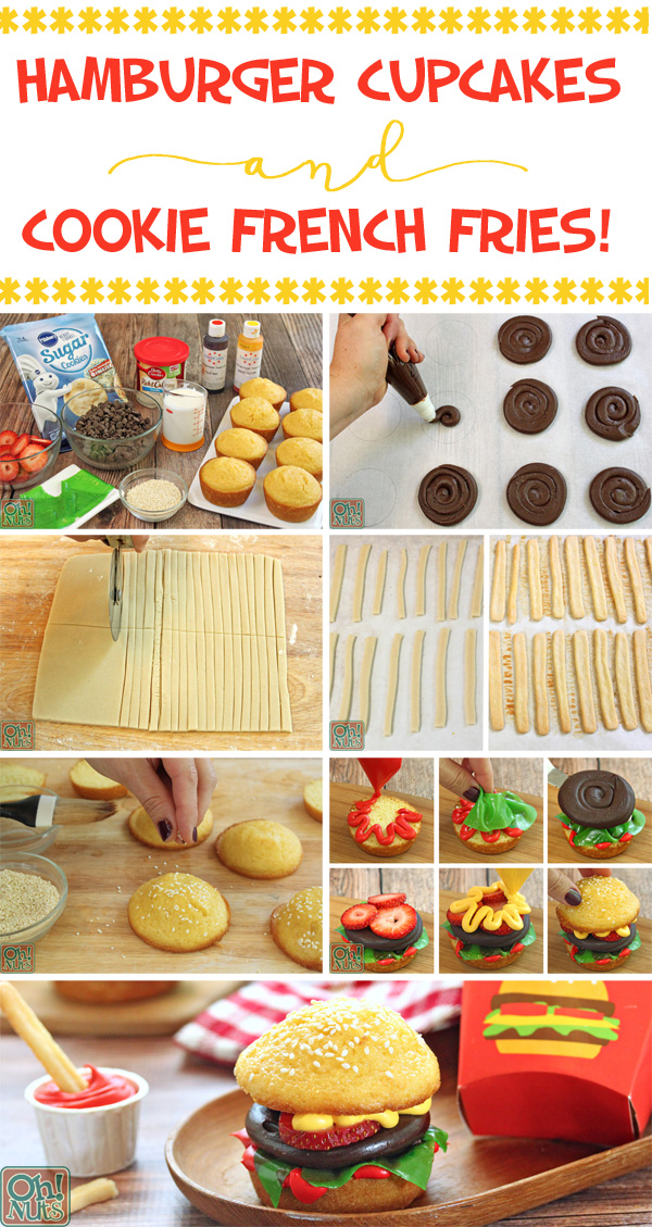 How to Make Hamburger Cupcakes and Cookie French Fries | From OhNuts.com