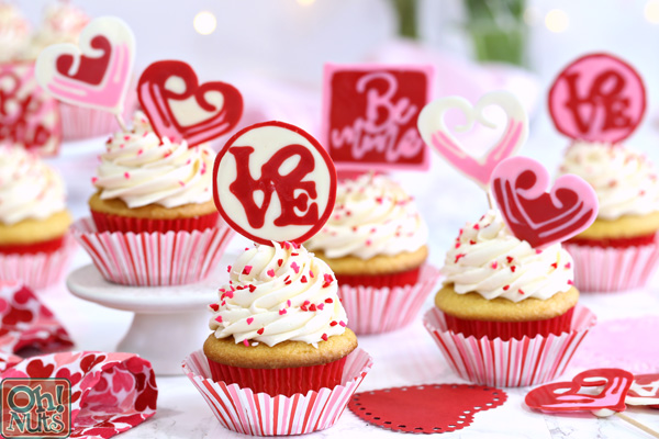 Chocolate Valentine's Day Cupcake Toppers - cute and easy edible decorations for Valentine's Day Cupcakes! | From OhNuts.com