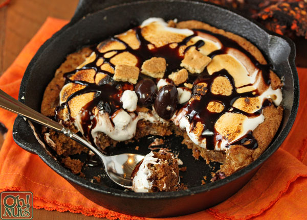 Giant Rocky Road S'mores Cookie Baked in a Skillet