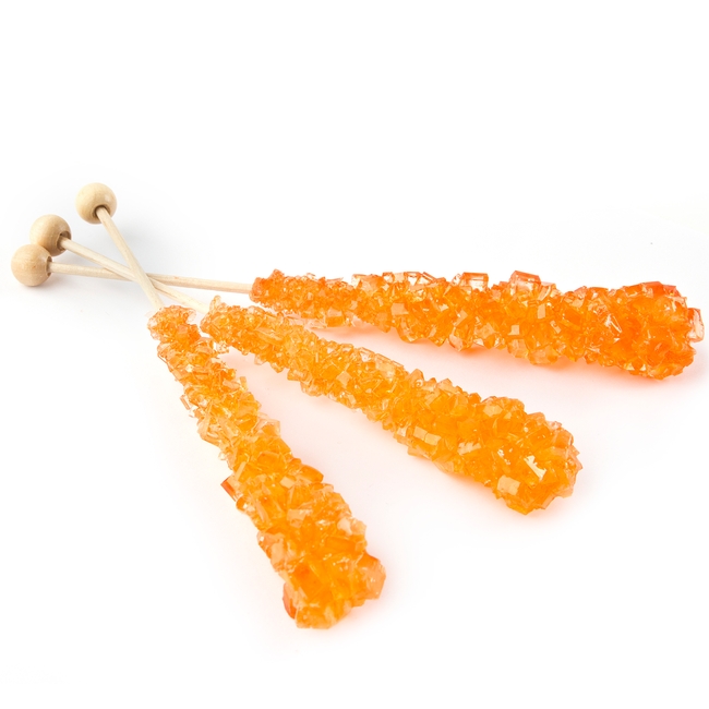 Large Wrapped Orange Rock Candy Crystal Sticks - 12ct