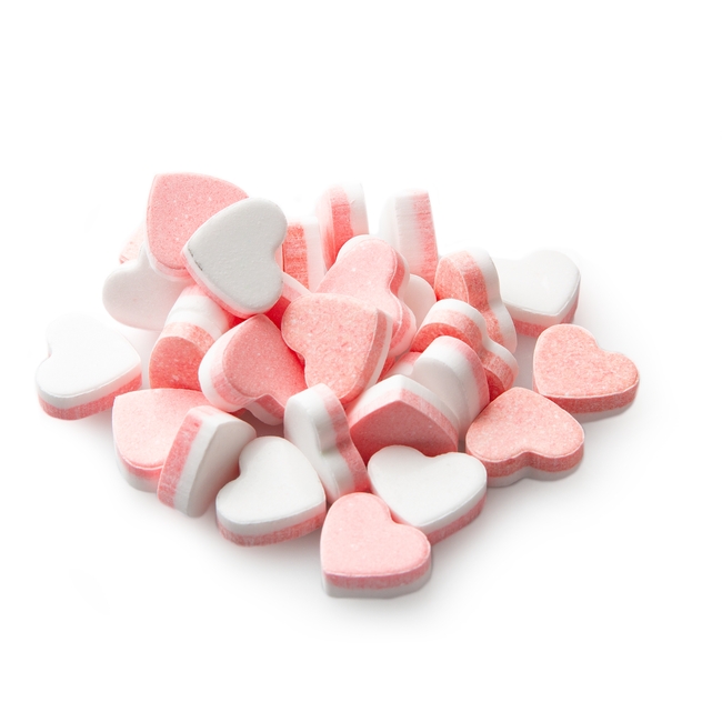 Strawberry Pink & White Hearts Pressed Candy • Unwrapped Candy • Bulk Candy  • Oh! Nuts®