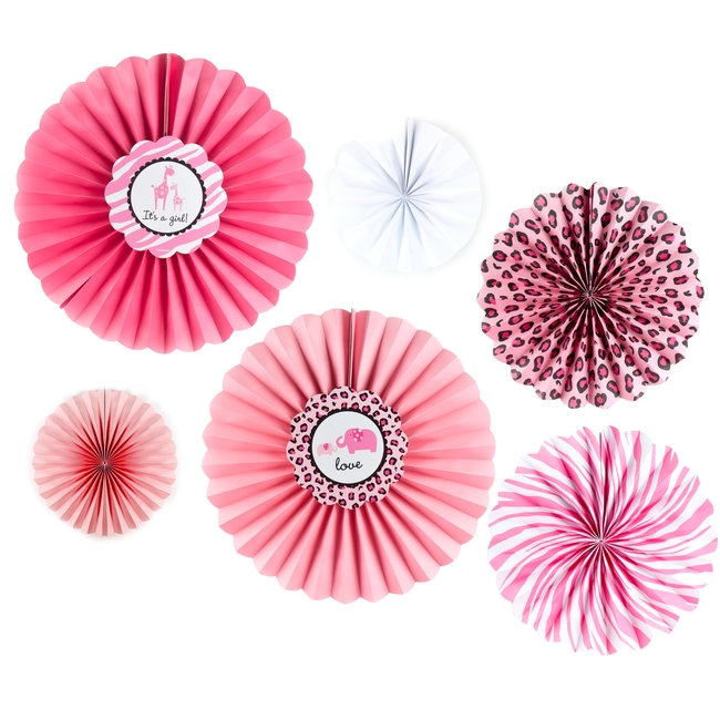 Pink Safari Baby Shower Paper Fan Decorations 6ct Candy Buffet