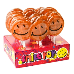 Orange Smiley Face Lollipops - 24CT Display Box