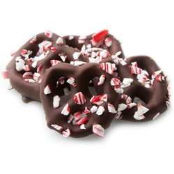 Belgian Chocolate Covered Mini Pretzels with Crushed Peppermint