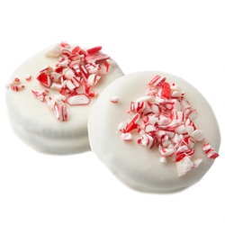 Crushed Peppermint White Chocolate Coated Sandwich Cookies