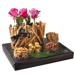 Shavuos Parve Fresh Flowers Nuts & Chocolate Gift Basket