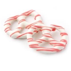 White Chocolate Covered Pretzels with Pink Drizzle
