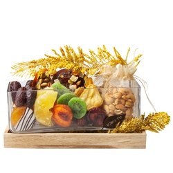 Tu Bishvat Dried Fruit Elegant Glass Gift Basket