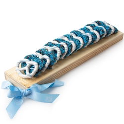 Stylish Wooden Chocolate Pretzel Tray Gift Basket - Baby Boy