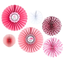 Pink Safari Baby Shower Paper Fan Decorations 6ct