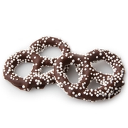 Belgian Dark Chocolate Covered Pretzels with White Pearls