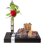 Elegant Fresh Flowers Dangling Vase Chocolate & Nuts Gift Basket