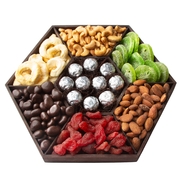 Holiday 7 Section Fruit, Nuts & Chocolate Wooden Gift Basket