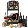 On The Double - 2 Tier Black Purim Gift Basket Mishloach Manos 