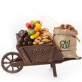 Purim Shalach Manos Rustic Charm Wooden Wheelbarrow Gift Basket
