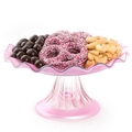 Ruffled Pink Glass Cake With Nuts & Chocolates Stand