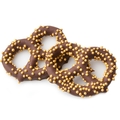 Belgian Dark Chocolate Covered Pretzels with Gold Pearls