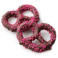 Belgian Dark Chocolate Covered Pretzels with Pink Pearls