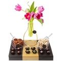 Elegant Fresh Flowers Vase Chocolate & Nuts Gift Basket 