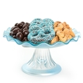 Ruffled Blue Glass Cake Stand With Nuts & Chocolates