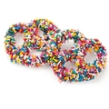 Belgian Chocolate Covered Pretzels with Rainbow Sprinkles