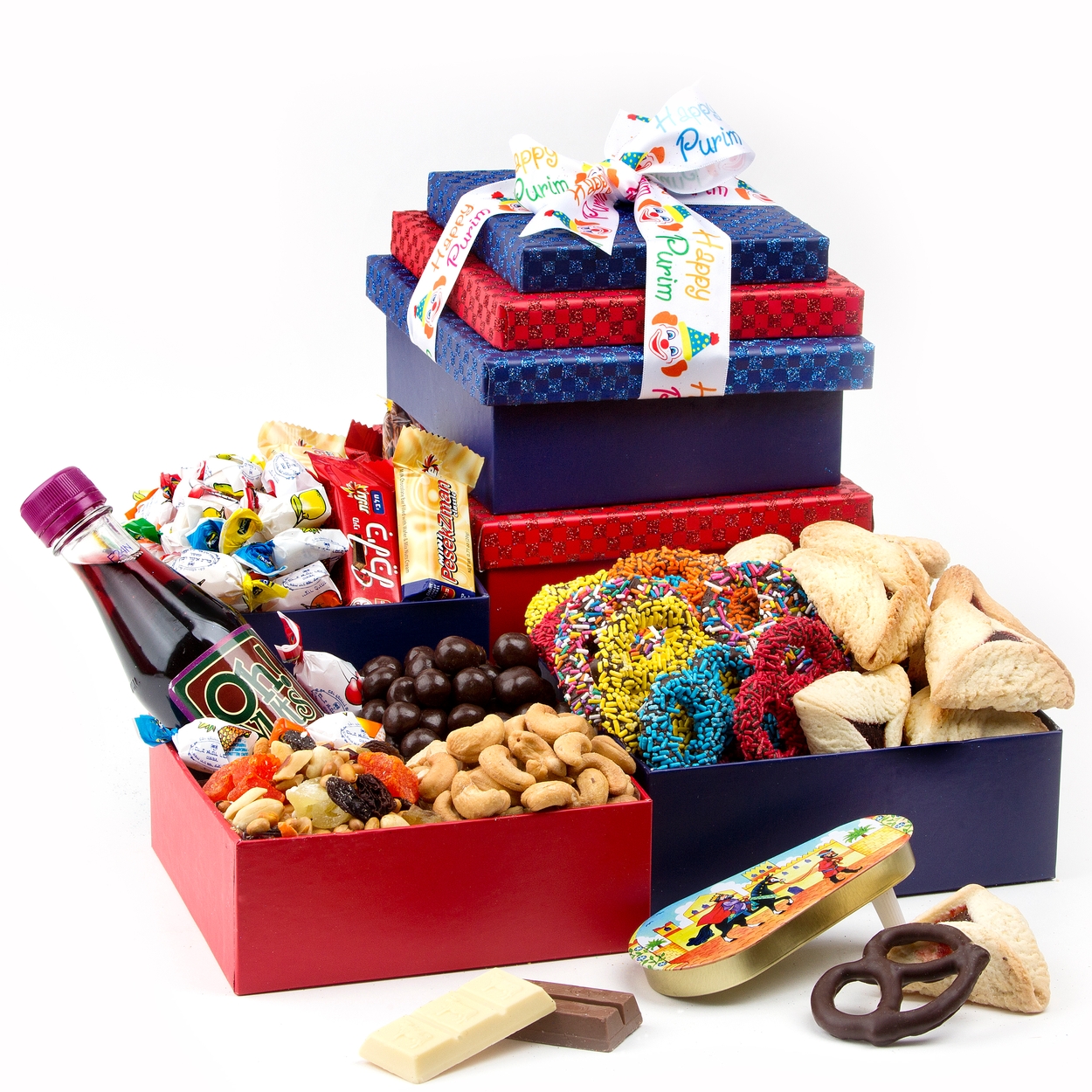 Very Merry Purim Basket Trio Tower The Perfect Square Baskets Mishloach Manos Manot Gifts Themes