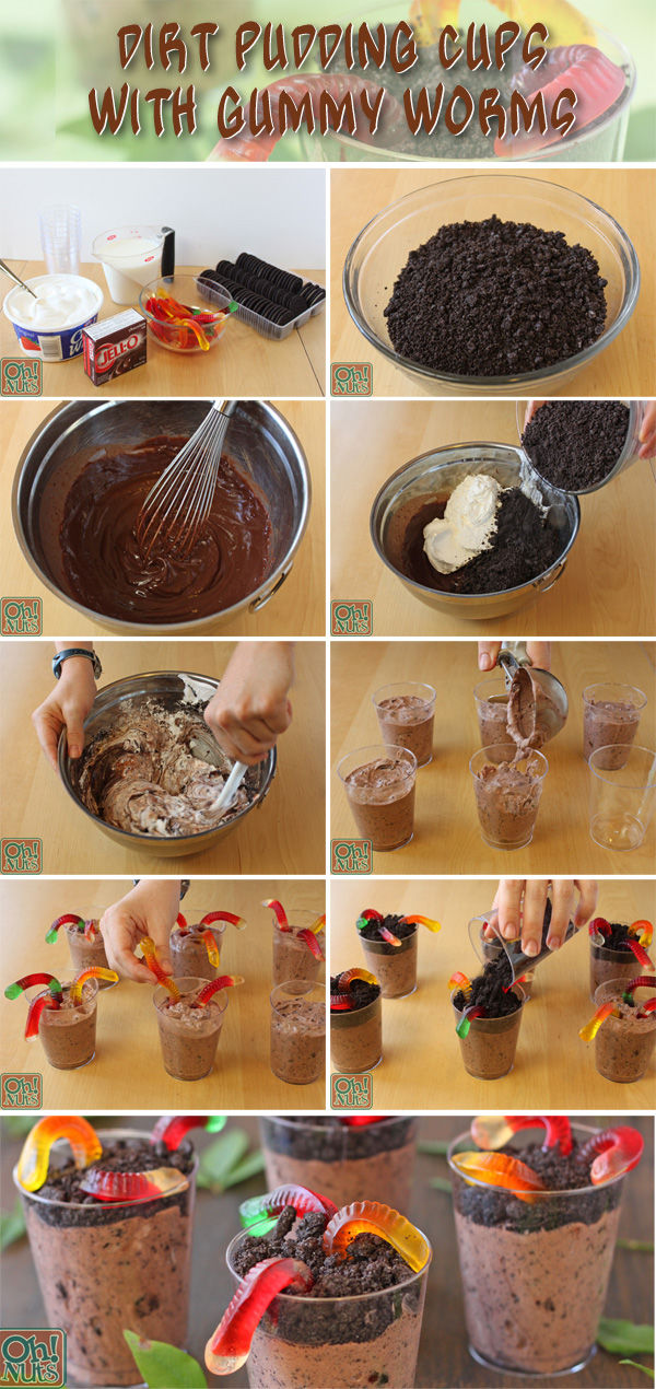 Dirt Pudding Cups With Gummy Worms Recipe | Oh Nuts Blog